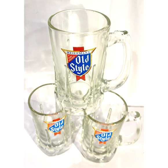 Vintage Heileman's Old Style Heavy Glass Beer Tavern Mugs Set Of 3 5 3/4" Tall - Picture 2 of 7